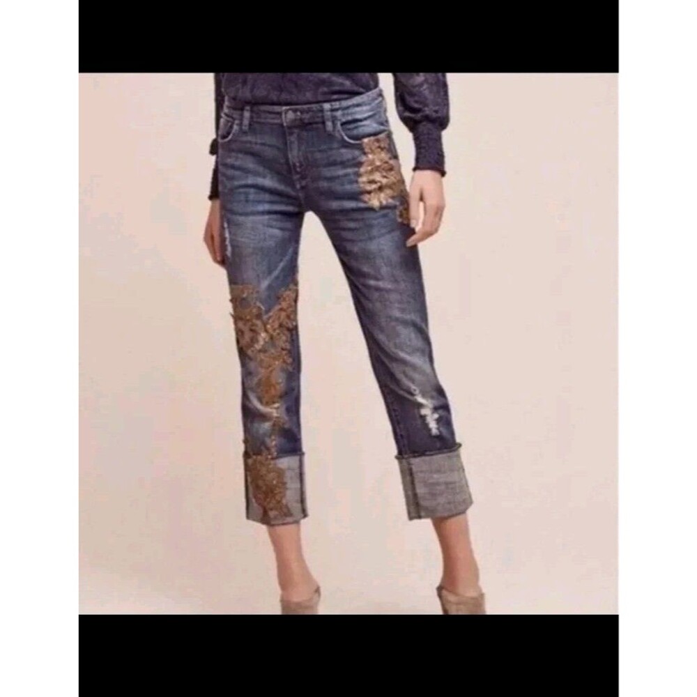 Anthropologie Pilcro Hypen Cropped Embellished Jeans Size 27